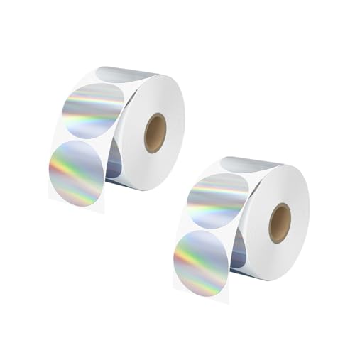 Wenrescry 150 Stück Holographic Silver Thermo-Etiketten, 50x50 mm, Runde Aufkleber für DIY-Logo, QR-Code und Namensschild, wasserfest, ölbeständig, langlebig von wenrescry