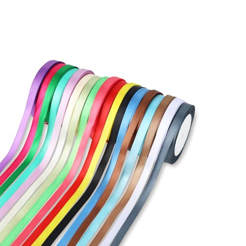 Wenrescry Satinband Set, 18 Farben 10mm x 20m, Geschenkband Schleifenband für Geschenkverpackung, Hochzeit, Kunsthandwerk, Haarschleifen, Blumenstrauß, Dekoration, Basteln - Dekoband Stoffband von wenrescry