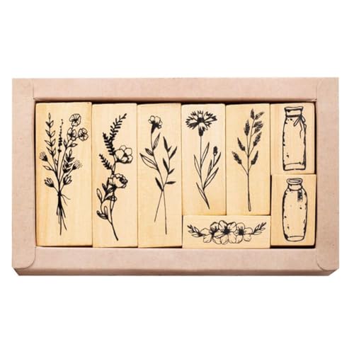 Wenrescry Stempel Holz blumen Set,holzstempel blumen– Vintage Blumen und Pflanzen Motivstempel für DIY Basteln, Scrapbooking, Kartenbasteln, Tagebücher und Geschenkverpackung von wenrescry