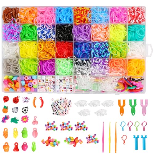 wenrescry Loom Bänder Set - 2500 Mini-Gummibänder in 32 Farben, Haken, Perlen, Steinschleuder - Ideal für Freundschaftsarmbänder, Schmuckherstellung, Haarbänder - DIY Armband Set von wenrescry