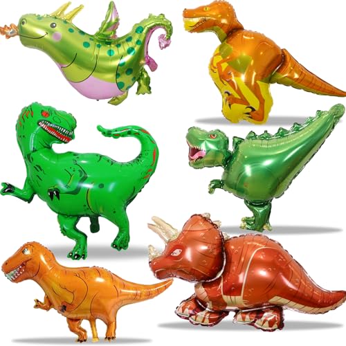 Wenweo 6 Stück Dino Luftballon, Riesen Dino Geburtstag Deko Helium Ballon für Kinder, Dino Ballon, Dino Deko Kindergeburtstag Dinosaurier Folienballon für Junge Geburtstagsdeko von wenweo