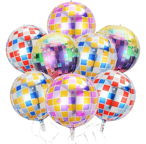 Wenweo 8 Stück Discokugel Deko, 22 Zoll 4D Discokugel Luftballon, Party Deko Helium Balloon, Luftballons Geburtstag, Disco-Folienballons für Disco-Mottoparty Geburtstag Party Abschlussfeier Dekoration von wenweo