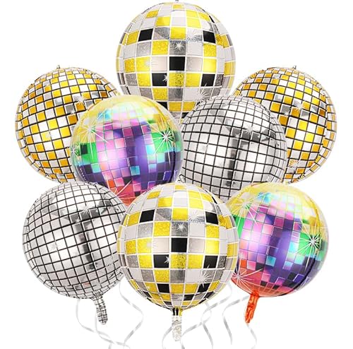 Wenweo 8 Stück Discokugel Deko Luftballons，Party Deko Helium Balloon Geburtstag, 22 Zoll 4D Discokugel Luftballon, Disco-Folienballons für Disco-Mottoparty Geburtstag Party Abschlussfeier Dekoration von wenweo