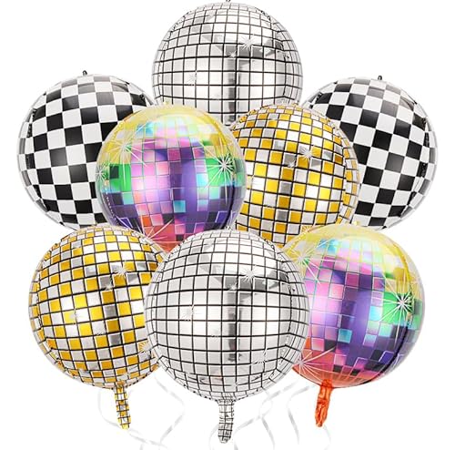 Wenweo 8 Stück Discokugel Luftballon，Party Deko Helium Balloon，22 Zoll 4D Discokugel Deko Luftballons Geburtstag, Disco-Folienballons für Disco-Mottoparty Geburtstag Party Abschlussfeier Dekoration von wenweo