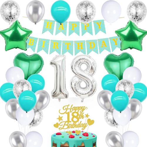 wenweo 18ter Geburtstag, Deko 18. Geburtstag Junge Mädchen enthält die Notwendigen Latexballons für die Party, 18-jährige Aluminiumfolienballons und Banner 18 Geburtstag von wenweo