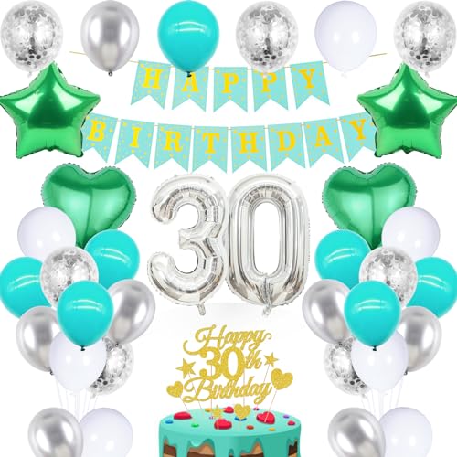 wenweo 30 Geburtstag Männer Frauen, 30 Geburtstag Deko enthält die Notwendigen Latexballons für die Party, 30-jährige Aluminiumfolienballons und Banner 30. Geburtstag von wenweo