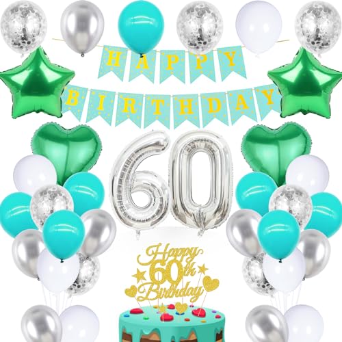 wenweo 60 Geburtstag Mann Frau, Deko 60 Geburtstag enthält die Notwendigen Latexballons für die Party, 60-jährige Aluminiumfolienballons und Banner 60 Geburtstag von wenweo