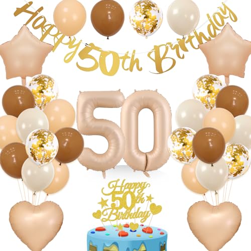 wenweo Geburtstag 50 Frau, 50. Geburtstag Frau Deko enthält die Notwendigen Latexballons für die Party, 50-jährige Aluminiumfolienballons und Banner 50 Geburtstag Frau von wenweo