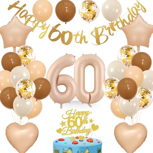 wenweo Geburtstag 60 Frau, Deko 60 Geburtstag Frau enthält die Notwendigen Latexballons für die Party, 60-jährige Aluminiumfolienballons und Banner 60 Geburtstag Frau von wenweo