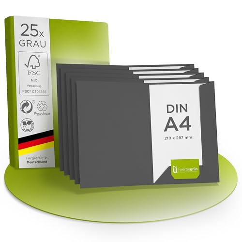 Werbegrün Präsentationsmappe A4 – 25 Stück Grau (Graphitgrau) | FSC® MIX 70% | Dokumentenmappe aus 320g/m² Pappe | Mit Visitenkartenschlitz | Made in Germany | Direkt vom Hersteller von werbegruen