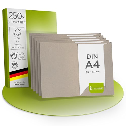 Werbegrün Präsentationsmappe A4 – 250 Stück Natur (Graspapier) | FSC® MIX 70% | Dokumentenmappe aus 320g/m² Pappe | Mit Visitenkartenschlitz | Made in Germany | Direkt vom Hersteller von werbegruen