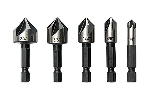 wesleydrill Kegelsenker-Bohrer-Set, 5-teilig, runder Schaft, 4241 HSS Hochgeschwindigkeitsstahl, passend für Spülenlöcher in die meisten bearbeitbaren Metalle, Fiberglas-Kunststoff, Baustahl. von wesleydrill