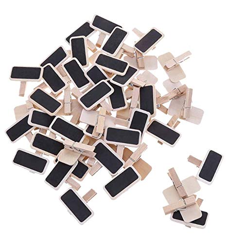 50PCS Mini Chalkboard Clips, Holz Foto Hinweis Clip Blackboard, Retangle Message Board für Memo, Tischnummer Zeichen, Hochzeit, Bar, Food Label, Party Decor von whatUneed