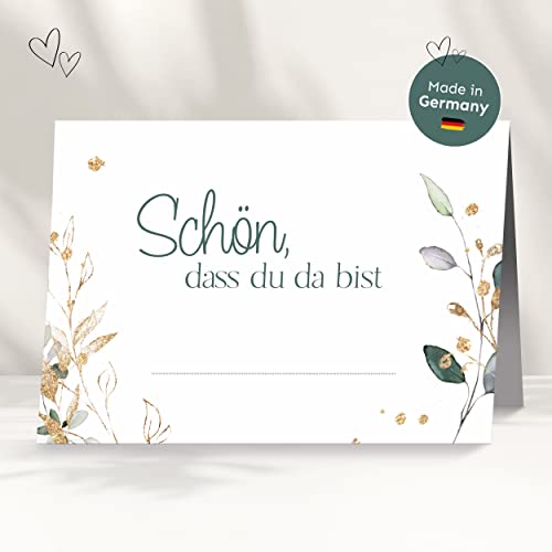 50 Tischkarten für deine Hochzeit | floral - Premium Platzkarte "schön dass du da bist" im Set, Sitzplatzkarte, Design Namenskarte für Gäste von white & ivory