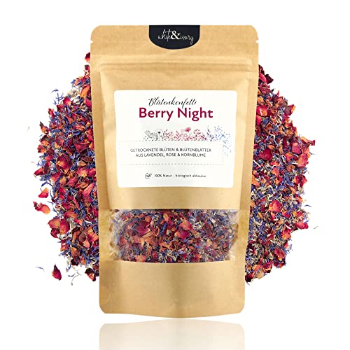 Natürliches Blütenkonfetti Hochzeit „Berry Night" aus getrockneten Blütenblättern - Duft-intensiv - 100% biologisch abbaubar - Streublumen Mischung Lavendel, Rose und Kornblume (180g / 3 Liter) von white & ivory