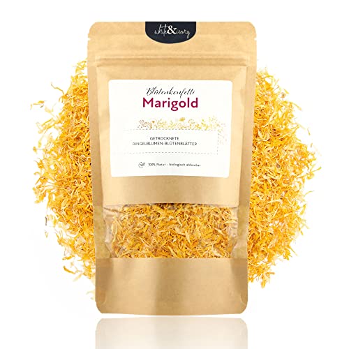 white & ivory Natürliches Blütenkonfetti Marigold aus getrockneten Blütenblättern - 100% biologisch abbaubar aus echten, gelben Ringelblumenblättern (30g / 1 Liter) von white & ivory