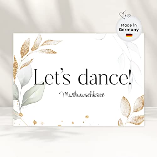 white & ivory 25 Musikwunschkarten Hochzeit | DIN A6 | Eukalyptus gold - Premium Musikwunsch Karten für DJ + Gäste-Wünsche, Hochzeitsspiel, Hochzeitsfeier von white & ivory