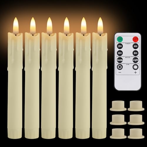 wiipara LED Stabkerzen mit Sockel, Flackernde Kerzen mit Timerfunktion, Tropfeneffekt, Weihnachtsdeko, Flammenlose LED Candles Set für Weihnachten, Hochzeiten Partys (Elfenbeinweiß, 6 Stück) von wiipara