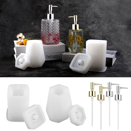 WIKIMO 8 Pcs Epoxidharz Formen, Silikonformen Gießformen, Silikon Form Flasche +Pumpe und Strohhalm, Resin Silikon Gießformen für DIY Badezimmer Form Harzkunstherstellung, Stifthalter (Rhombus) von wikimo