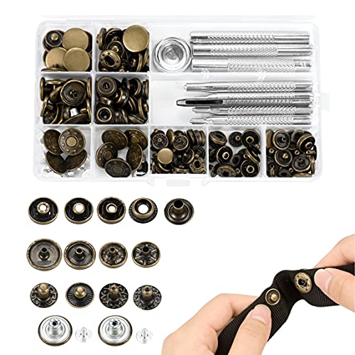 110 Set Druckknöpfe Druckknopf, Metall Snaps Knöpfe mit Unterschiedlicher Größe 10/12/15/17mm, 9 Fixierwerkzeug & Aufbewahrungsbox ​Kleidung Snaps Taste für Leder Handwerk Brieftasche Handtasche Jeans von wiksite