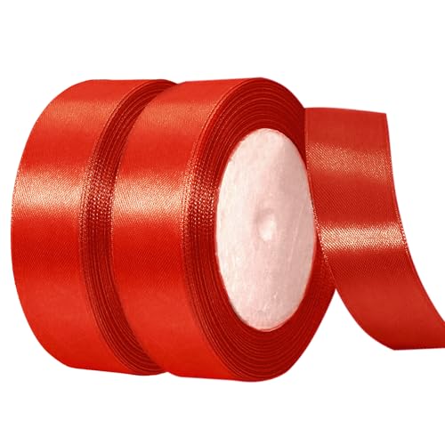 Satinband Rot, 2PCS *22m Geschenkband Rot Breit 20mm Schleifenband Rot Geschenkband Rot Hochzeit Stoff für Hochzeit Party Geschenkverpackungen, DIY Basteleien Blumensträuße Schleifenherstellung von winbest