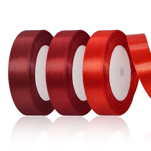 3PCS Geschenkband Rot, 66m Satinband Rot, 20mm Geschenkband Breit Rot, Schleifenband rot,satinband tiefrotes,ribbon weinrot, Rotes band weihnachtsbänder für Dekoration Geschenkverpackungen Weihnachten von winbest