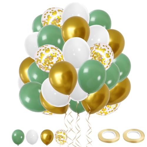 60 Stück Luftballons Hochzeit Grün Gold Weiß Luftballons Salbeigrün Helium Ballons Set mit Metallic Konfetti Ballons Grün als Geburtstag Taufe Hochzeit Eukalyptus Polterabend Party Dekoration von winbest