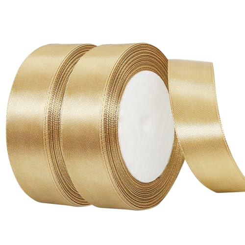 Satinband Gold, 2PCS*22m Geschenkband Gold Breit 20mm Schleifenband Gold Geschenkband Gold Hochzeit Stoff für Hochzeit Party Geschenkverpackungen, DIY Basteleien Blumensträuße Schleifenherstellung von winbest