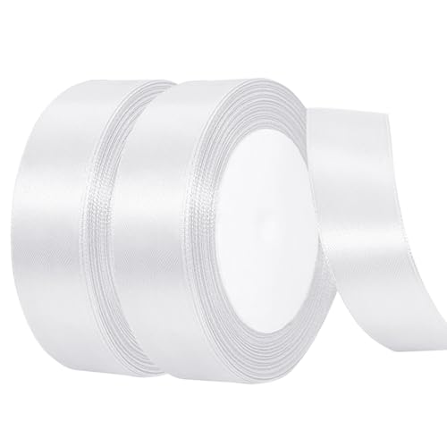 Satinband Weiss, 2PCS*44m Geschenkband Weiss Breit 20mm Schleifenband Weiss Geschenkband Weiss Hochzeit Stoff für Hochzeit Party Geschenkverpackungen, DIY Basteleien Blumensträuße Schleifenherstellung von winbest