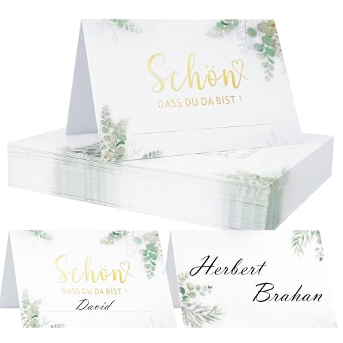 Tischkarten Geburtstag, 50 Stück Tischkarten Hochzeit mit Elegantes Design Schön, DASS Du da bist! Namenskarten Platzkarten Tischkarten Eukalyptus für Hochzeit Geburtstag Konfirmation Kommunion Taufe von winbest