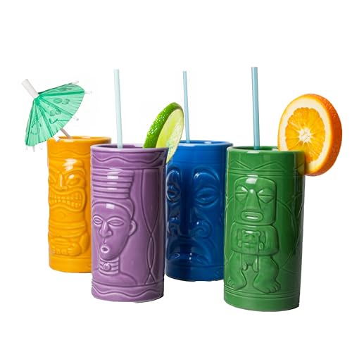 #winning Set mit 4 großen, bunten, schweren Keramik-Tiki-Partybechern, 355 ml von #winning