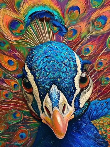 Tier Malen Nach Zahlen Erwachsene mit Rahmen, Pfau Malen Nach Zahlen Kinder Anfänger Bastelset, DIY Paint by Numbers Groß Leinwand, 3 Pinsel und Acryl Farben, Wanddeko, mit Rahmen 70x100cm t-1593 von wionheng