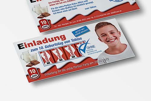 wirmachendeinekarte EINLADUNGSKARTEN zum GEBURTSTAG lustig | HOCHZEIT | KOMMUNION | Kindergeburtstag im Kinderschokoladen Look witzig (Frau, 40 Stück) von wirmachendeinekarte