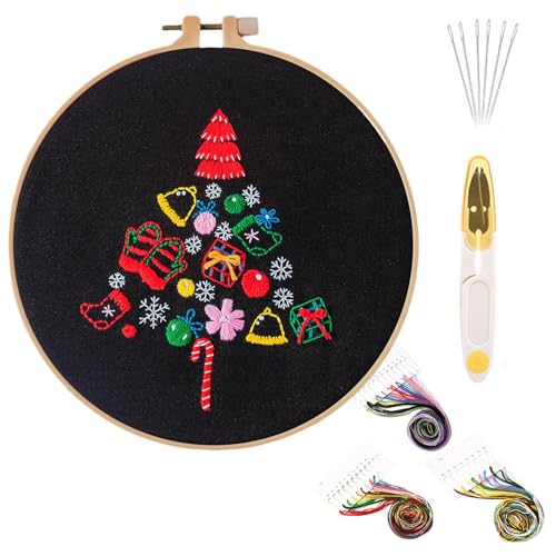 wiroouia Weihnachts-Handstickset, Weihnachtsstick-Anfängerset, Weihnachts-Stickset für Anfänger, Handgefertigtes Stickset-Materialpaket mit gestempeltem Stickmuster für Erwachsene und Anfänger von wiroouia