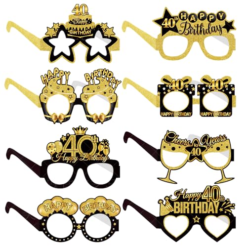 40 Geburtstag Dekoration Männer, 8pcs Geburtstag Dekorationen für Männer Party Requisiten Geburtstag Brille 40 Geburtstag Dekorationen für Männer 40 Geburtstag Requisiten Schwarz und Gold 40 Gläser von witeup