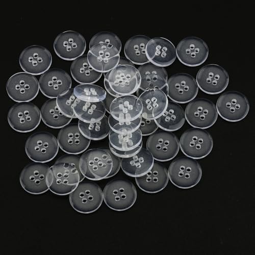 50 Stück Knöpfe Transparent,15 mm Reversibel Knöpfe zum Annähen, 4 Löcher Buttons Knöpfe für Bekleidung, Bettwäsche,Handwerk und Nähen von witeup