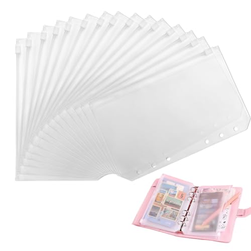 A6 Binder Taschen 15 Stück Durchsichtige PVC 6-Loch,Wasserdicht Dokumententasche A6,Klarsichthüllen A6, Durchsichtige Tasche A6 Hülle für Budget Planner,Geld Organizer,Sparchallenge,Budget Binder von witeup