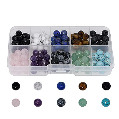 150 Stück Natur Edelstein Perlen zum Schmuckherstellung Basteln,8MM Halbedelsteine Beads Schmucksteine Edelsteine Heilsteine Steinperlen Onyx Tigerauge Türkis Rosenquarz Weiß Howlith Amethyst usw von witgift