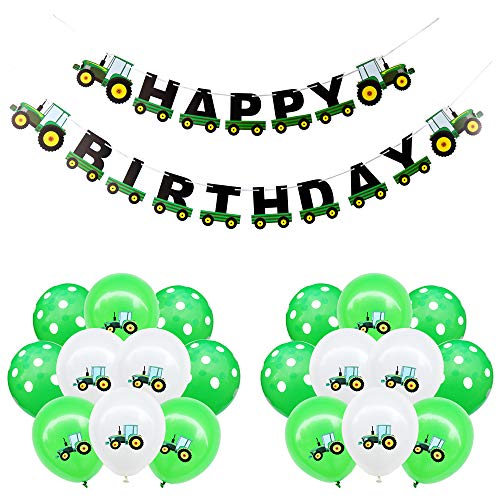 Traktor Kindergeburtstag Deko,Traktor Happy Birthday Geburtstag Girlande Banner und 20 Luftballons Traktor Auto Folienballons Geburtstagdeko für Jungen Party von witgift