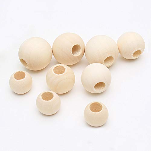 witgift 100 Stück Natürliche Runde Holzperlen Natur zum fädeln Holzkugeln Lose Spacer Perlen Bastelperlen Holz Wooden Beads für DIY Schmuck Herstellung, 3 Größen (20 mm/25 mm/30 mm) von witgift