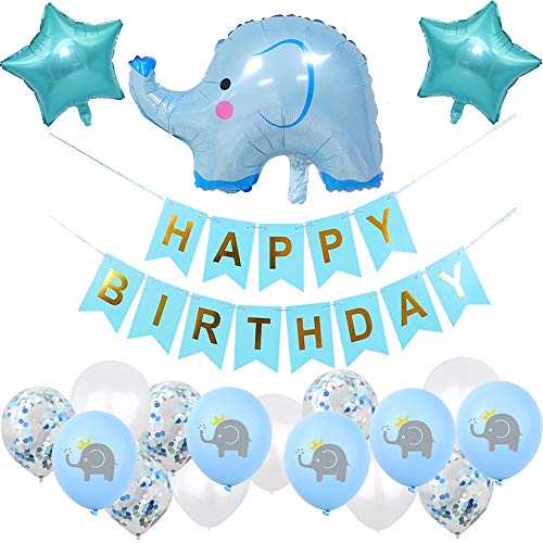 Elefante Babyparty Junge Geburtstagsdeko,Baby Boy Elefant Luftballons Geburtstag Dekoration,Happy Birthday Girlande für Baby Shower Kindergeburtstag Deko (Junge) von witgift