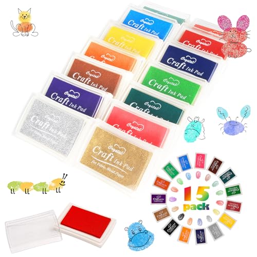 Wiuses Fingerstempelfarbe Set 15 Farben Stempelkissen Kinder Ungiftig Abwaschbar,Vielseitiges Fingerabdruck Set,Fingerstempelfarbe Stempel Tinte,Stempelkissen Bunt für Papier Handwerk Stoff Scrapbook von wiuses