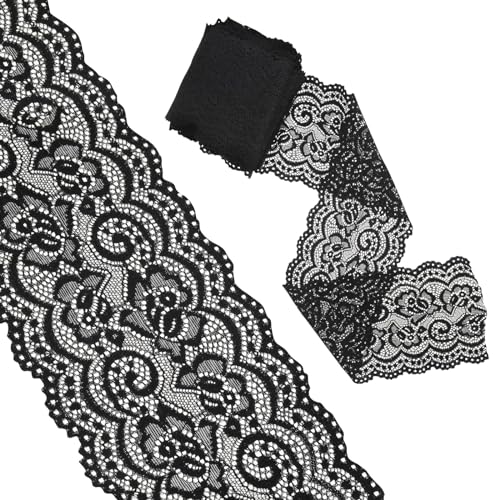 5 Yards Spitzenband Schwarz Nähen,ElastizitäT SpitzenbordüRe Spitzenband Vintage Spitze Schwarze Spitzenstoff HäKelspitze Meterware für Geschenkverpackung Valentinstag Basteln Hochzeit von wlertcop