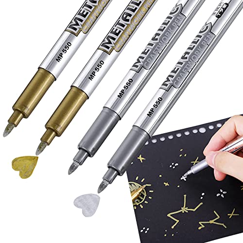 4 Stück Metallic Marker Stifte Gold Und Silber Metallisch Markierstifte Metallic Marker Edding Silber Stifte Kartenschreibstift Für Diy Fotoalbum Schreiben Signatur Schriftzug Silberstift Metallic Edd von wlertcop