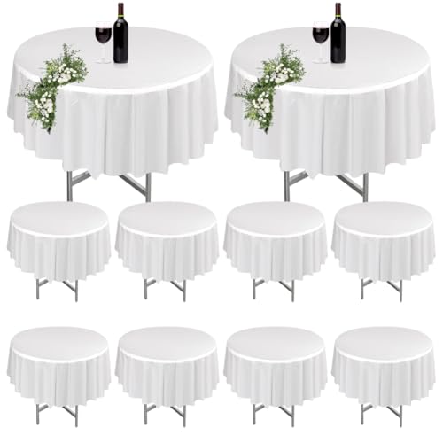 wllqinte 10 Stück Runde Tischdecke, Tischdecke für Garten, Waschbar Schmutzabweisend Wasserdicht Polyester Tischdecken, Tischschutz, für Hochzeit, Party, Bankett oder Restaurant, Weiß 213 cm von wllqinte