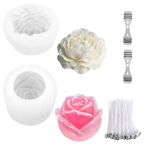 wllqinte Kerzenform Bubble Kerzen Kit, 2 Stück Weihnachten 3D Kerzenform Blume Silikonform Kerzen-Gießen Formen Set, Rose Kerzenformen zum Gießen als Heimdekorationen, DIY Duftkerze, Seife Geschenke von wllqinte