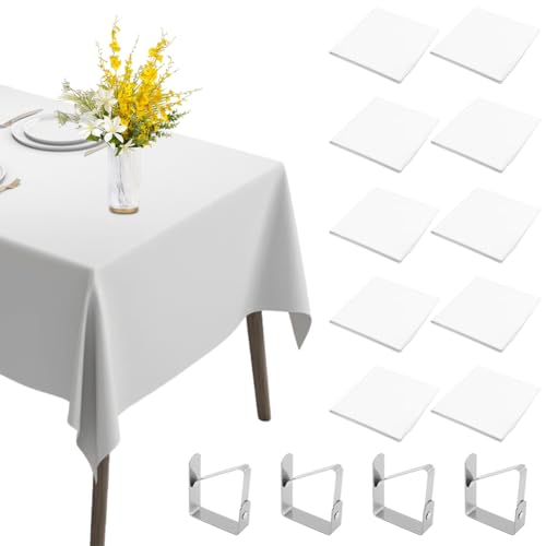 wllqinte Tischdecke Weiß, 10 Stück Tischtuch Rechteckig Tischdecken mit Tischklammern, wasserdichte Geburtstag Tischdecken, Rechteckig Tischtuch Geeignet für Party, Picknick, Weihnachten 137 * 274CM von wllqinte