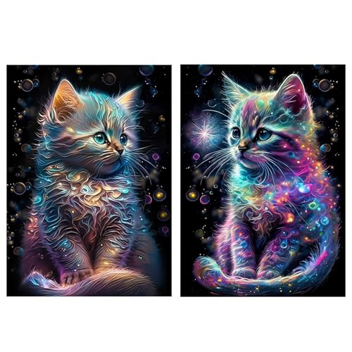 wocpvm 2 Stück Katze Diamond Painting Erwachsene Diamant Painting Bilder Kinder Erwachsene 5D Diamant Malerei 30x40cm für Wanddekor von wocpvm