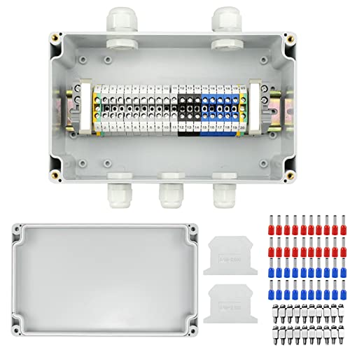 wocpvm Abzweigdose Wasserdicht, 2 in 3 Raus Verteilerdose Aufputz mit Klemmblock Hutschiene, Klemmleiste Kit, Uk 2,5 Klemmen-kit für Kabelanschluss, DIY Projekte(IP66) von wocpvm