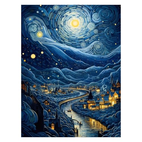 wocpvm Diamond Painting Kits Für Erwachsene diamond art Kits Für Anfänger 5D diamond painting marvel, dimond painting 30x40cm Sternenhimmel Dorf, Handwerk, Dekoration für Zuhause von wocpvm